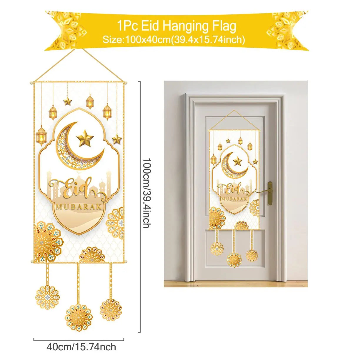 Eid Mubarak Decoration 2024 Hanging Flag Ramadan for Home Door Islamic Muslim Party Decor Ramadan Kareem Banner Eid Al-Fitr Gift