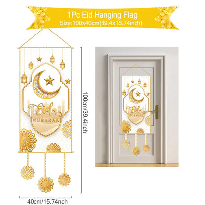 Eid Mubarak Decoration 2024 Hanging Flag Ramadan for Home Door Islamic Muslim Party Decor Ramadan Kareem Banner Eid Al-Fitr Gift