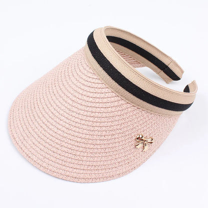 Adult Child Woman's Sun Visor Hats Female Bowknot Visor Caps Hand Made DIY Straw Summer Cap Casual Empty Top Hat Beach
