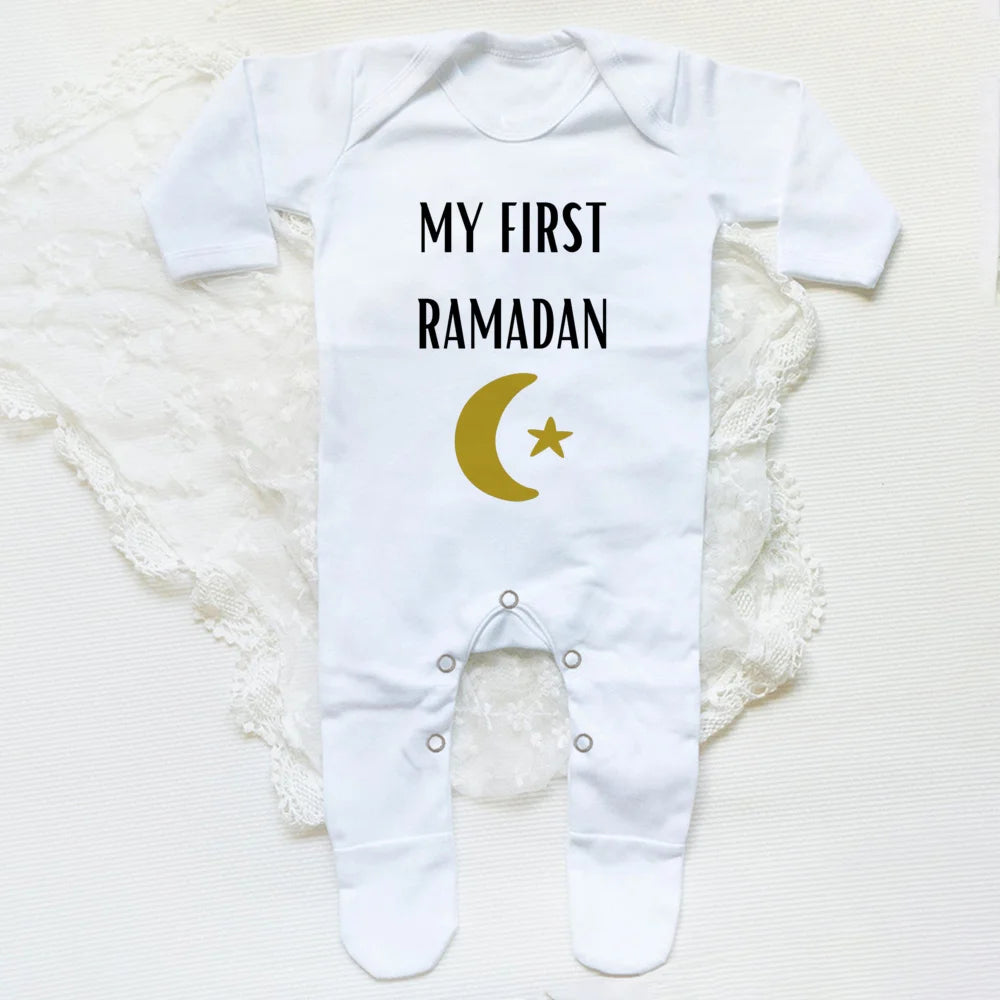 My First Eid Ramadan Baby Babygrow Sleepsuit Vest Bodysuit Infant Long Sleeve Romper Ramadan Islamic Muslim Keepsake Baby Outfit