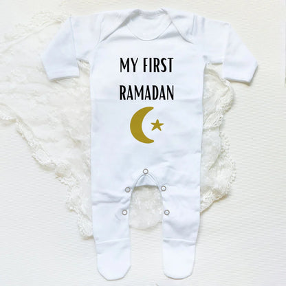 My First Eid Ramadan Baby Babygrow Sleepsuit Vest Bodysuit Infant Long Sleeve Romper Ramadan Islamic Muslim Keepsake Baby Outfit