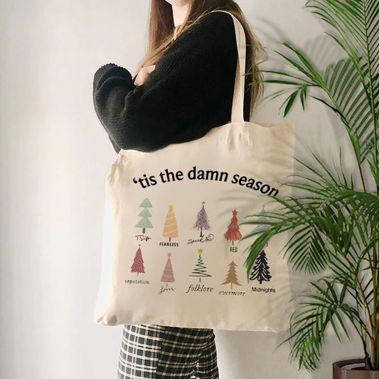 Vintage the Damn Season Pattern Canvas Tote Bag Best Christmas Gift for Swiftie Fans Shopping Bag Women Reusable Shoulder Bag