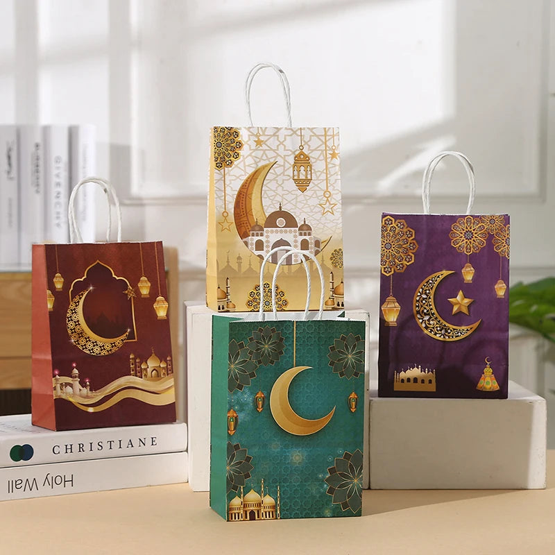 4pcs Eid Mubarak Gift Bags Ramadan Kareem Eid Mubarak Decoration Candy Cookie Packing Pouch Islamic Muslim Party Decor Supplies