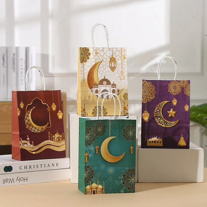 4pcs Eid Mubarak Gift Bags Ramadan Kareem Eid Mubarak Decoration Candy Cookie Packing Pouch Islamic Muslim Party Decor Supplies
