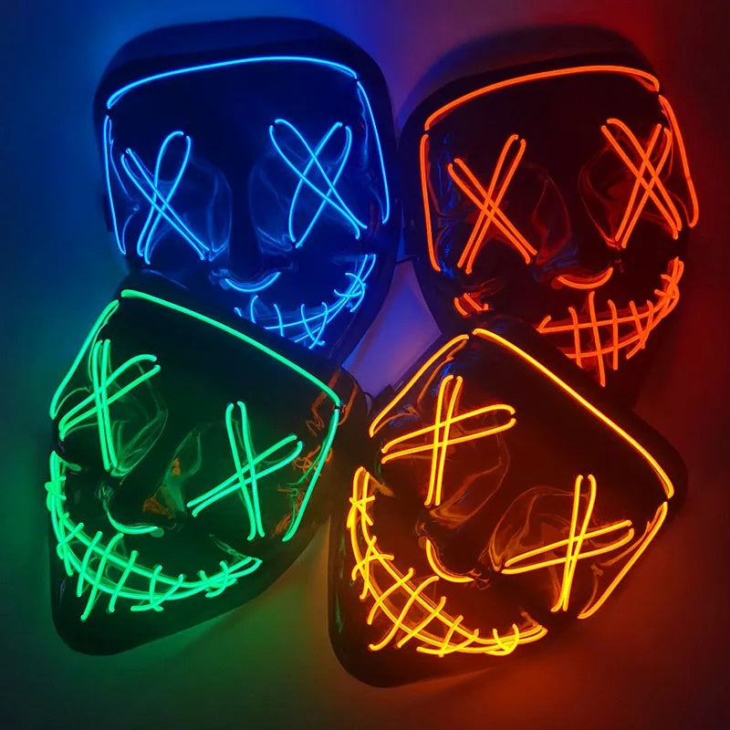 1P Scary Halloween Colplay Light Up Purge Mask Halloween Masquerade Party LED Face Masks for Kids Men Women Mask Glowing in Dark