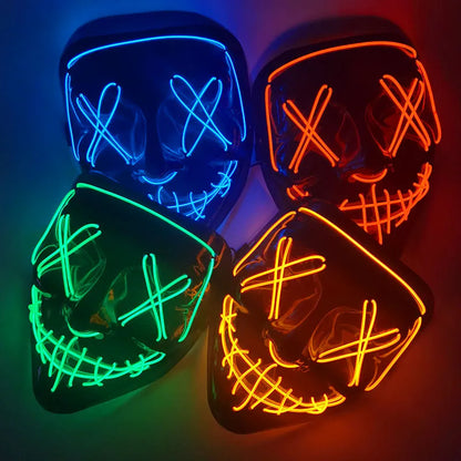 1P Scary Halloween Colplay Light Up Purge Mask Halloween Masquerade Party LED Face Masks for Kids Men Women Mask Glowing in Dark