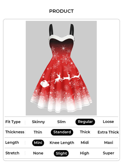 2024 Women's Christmas Dresses Faux Fur Panel Christmas Elk Snowflake Print Cami Dress Sleeveless Sweetheart Neck Mini Dress