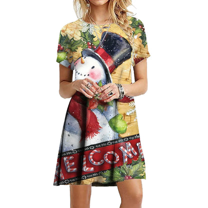 Funny Women Party Christmas Snowman Dress 2022 Fashion Cute Christmas Style Loose Dress Oversized Casual Short Sleeve Mini Dress