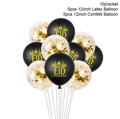 Eid Mubarak Banner Bunting Balloons Plates Tablecloth Kareem Ramadan Decoration for Home 2024  Muslim Islamic Party Supplies