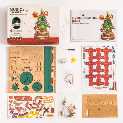 Robotime Rolife Christmas Melody Tree Music Dearmer Boxes 3D Wooden Puzzle With Light Perfect Family  GiftsEasy Assemble Toys