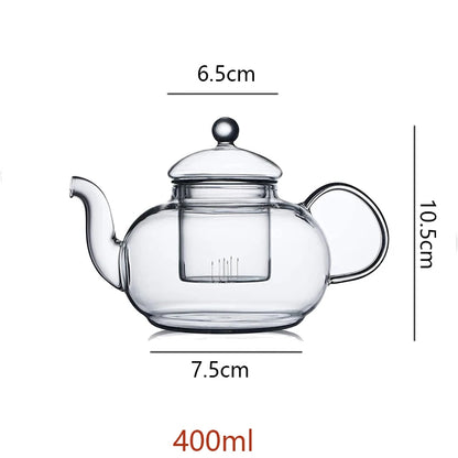 YWDL 400/600/1000ml Clear Glass Teapot With Removable Infuser Stovetop Safe Loose Leaf and Blooming Teapot Heat-Resistant