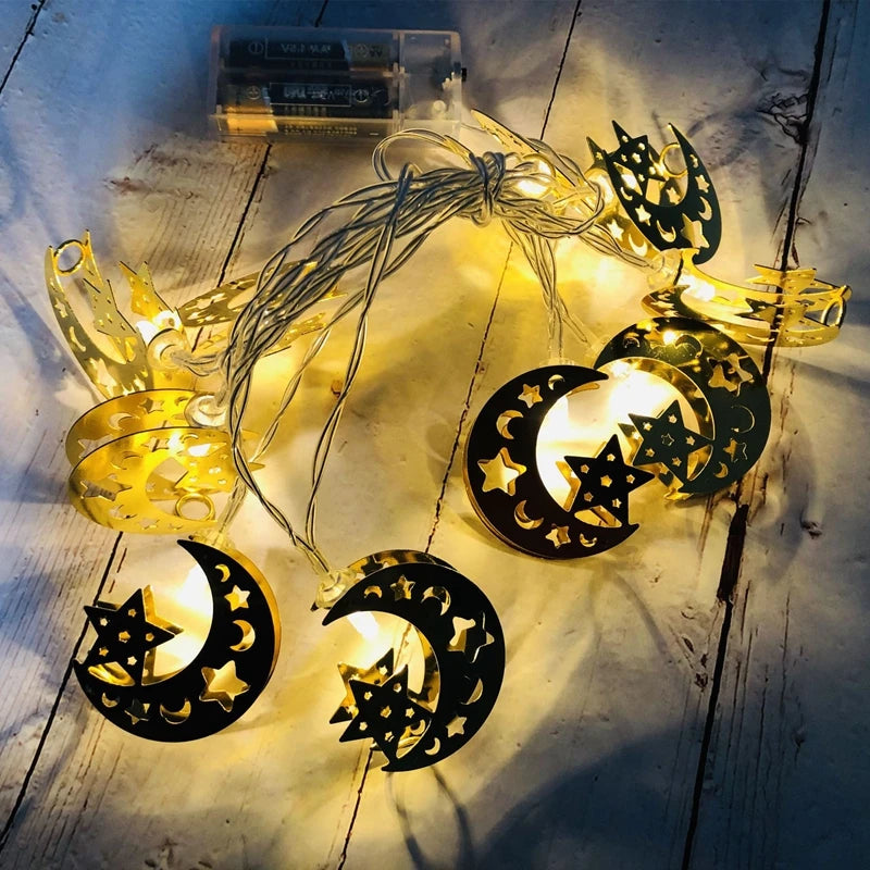 Moon Star Led String Lights EID Mubarak Ramadan Kareem Decoration for Home Islam Muslim Event Party Supplies Eid Al-Fitr Decor