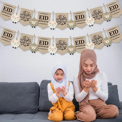 2024 EID Mubarak Paper Banner Bunting Garland Islamic Muslim Festival Party Supplies Ramadan Kareem Home Decoration Eid Gifts