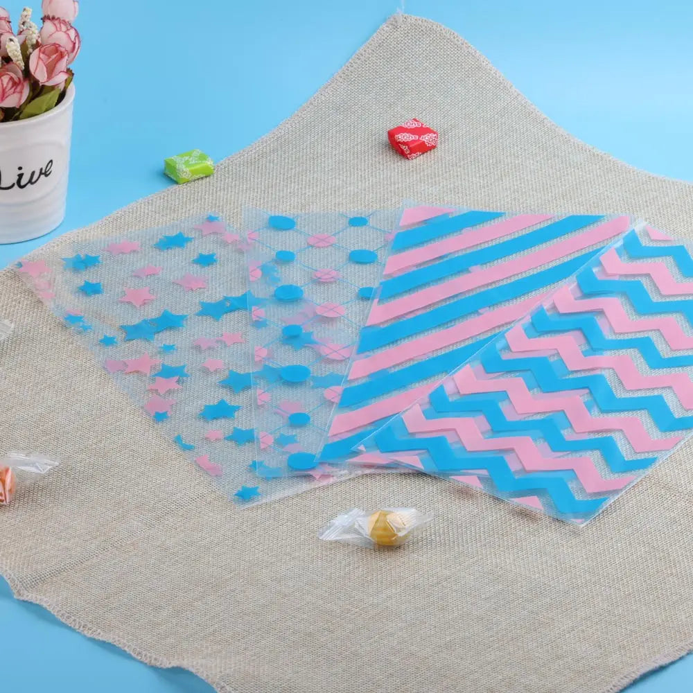 25pcs Colorful Plastic Candy Gift Bags Stripes Snack Bag Christmas Gift Bags for Biscuit and Cookie Birthday Party Favors Bag