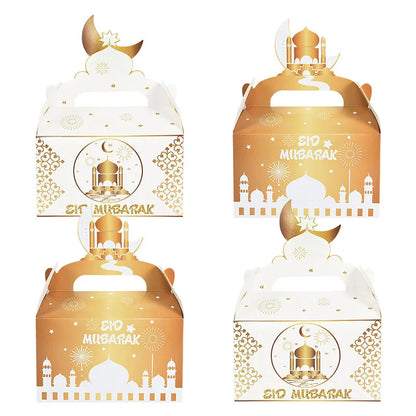 4Pcs EID Mubarak Gift Box 2024 Ramadan Mubarak Biscuit Candy Snack Packaging Box Bag Supplies Islamic Muslim Party Decoration