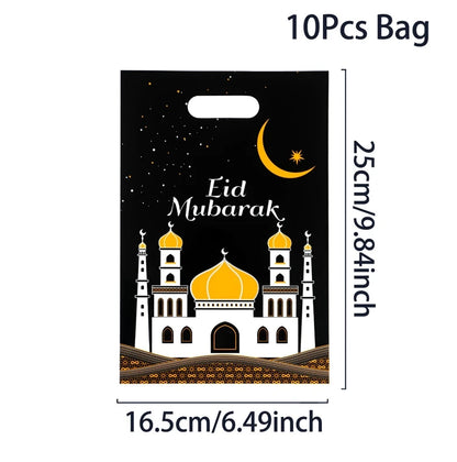 10pcs Eid Mubarak Gift Bags Plastic Candy Cookie Bag Ramadan Kareem Decoration 2024 Islamic Muslim Party Supplies Eid Gifts