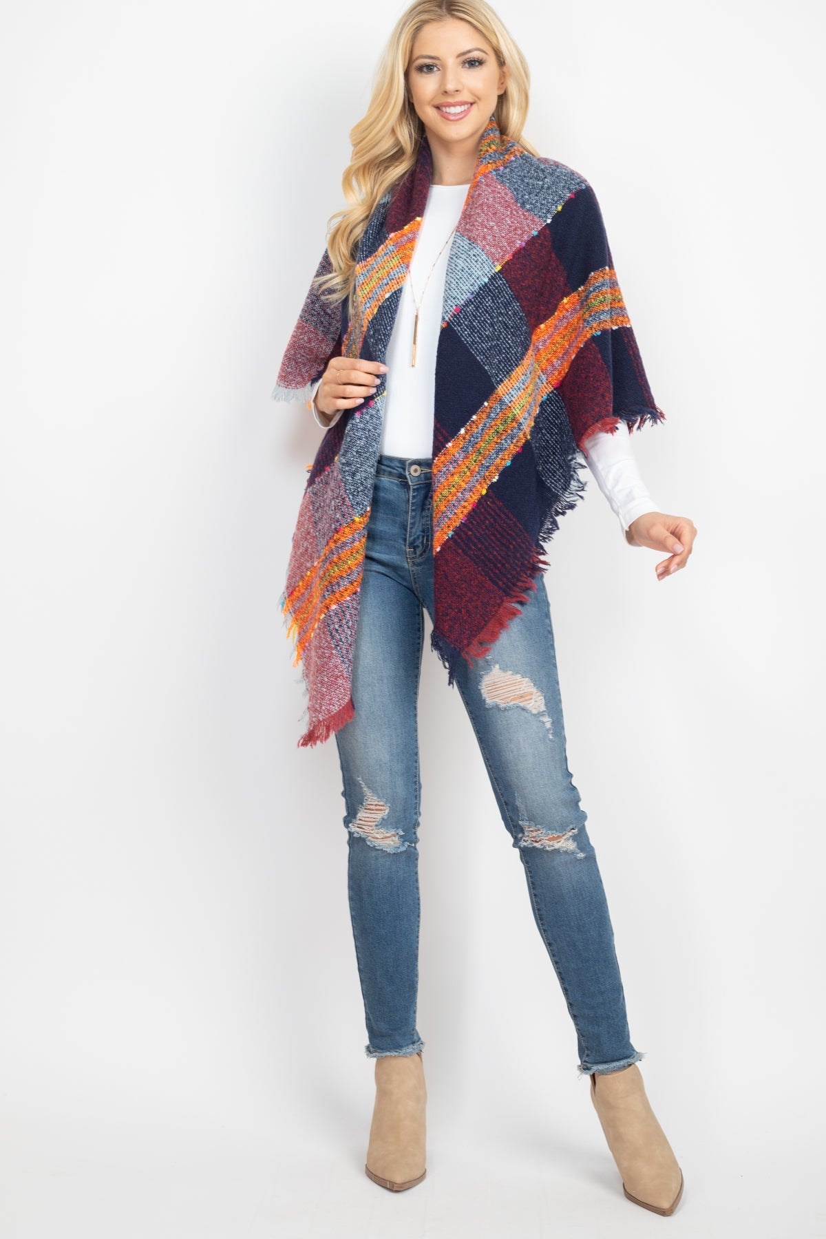 Multi Color Blanket Fringed Scarf