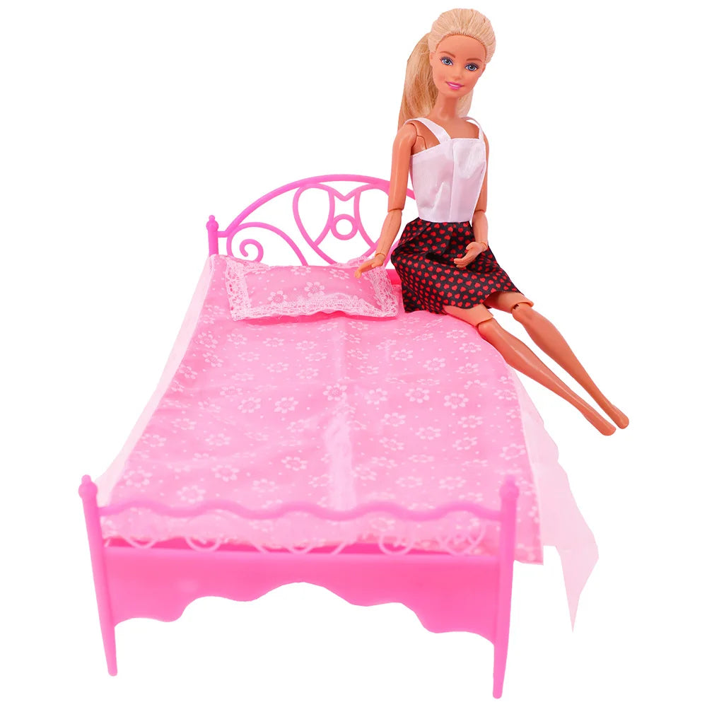 Barbies Doll House Furniture Bed Table Chair Plastics Cleaning Tools for 11.8inch Barbies Accessories Mini Furniture Model Gifts