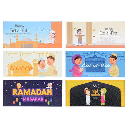 6Pcs Eid Mubarak Envelopes Eid Al-Fitr Gifts Card Cash Money Red Packet Ramadan Decoration for Home Muslim Islamic Party Decor
