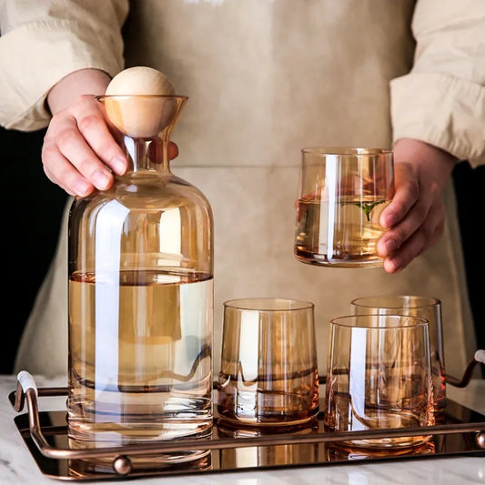 JINYOUJIA-Nordic Glass Carafe Water Pitcher With Wood Lid, Kettle, Drinking Cup, Tea Pot, Juice Jug, Household Drinkware
