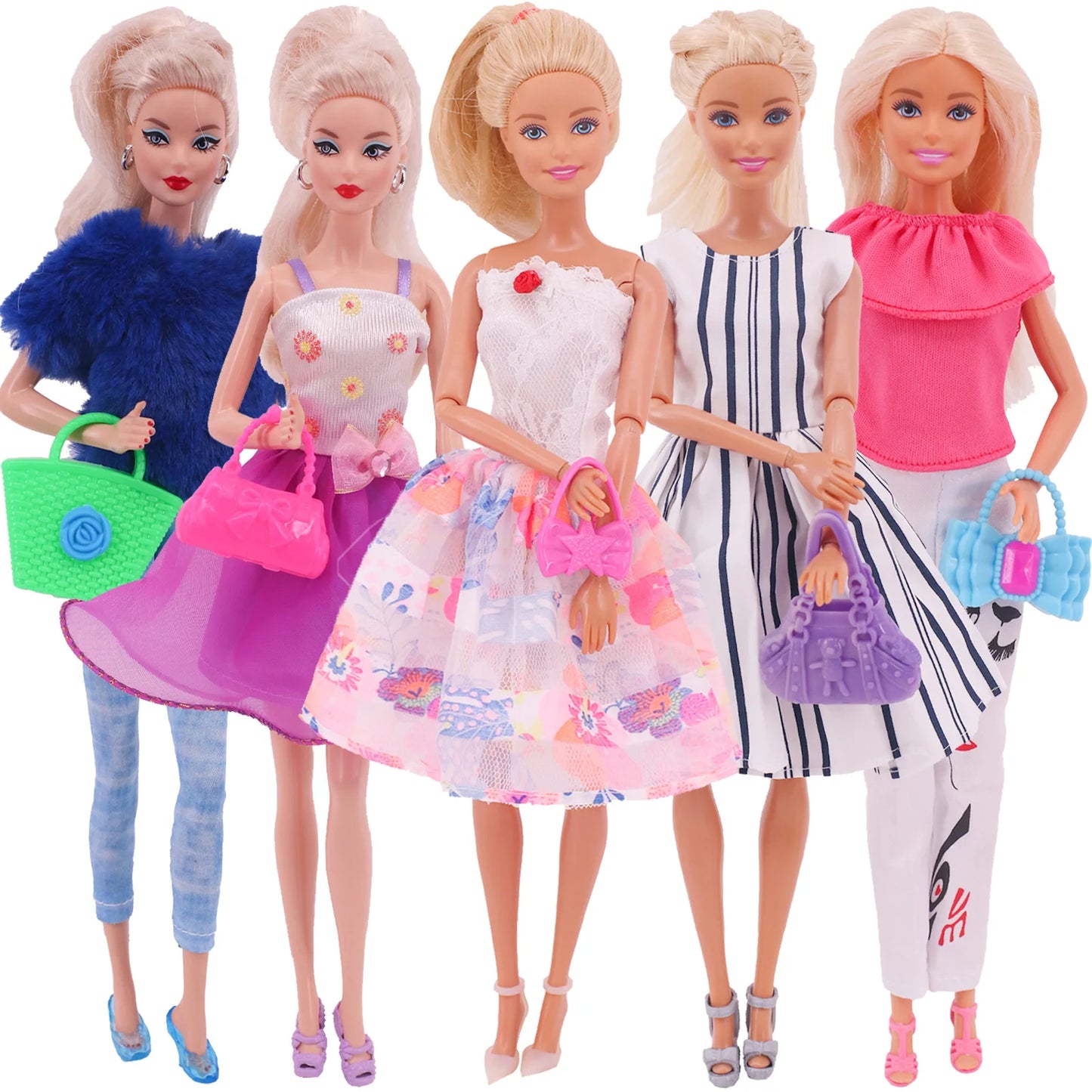 5Pcs Set of Barbies Doll Toy Clothes Accessories Barbies Clothes for Barbie Doll&1/6 BJD Blythe Shoes Mini Dress Bags Toy