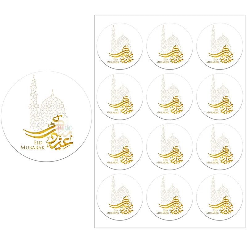 Eid Al-Fitr Eid Mubarak Packaging Sealing Sticker Candy Bag Gift Box Labels for Kids Birthday Party Eid Al-Fitr Decor Supplies