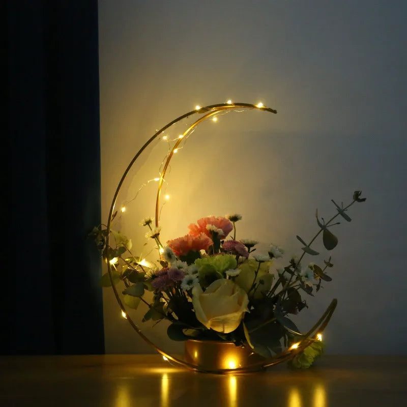 EID Mubarak Metal Moon Flower Holder Floral Arrangement Stand for Ramadan Kareem Decor Islamic Muslim 2023 Eid Festival Ornament