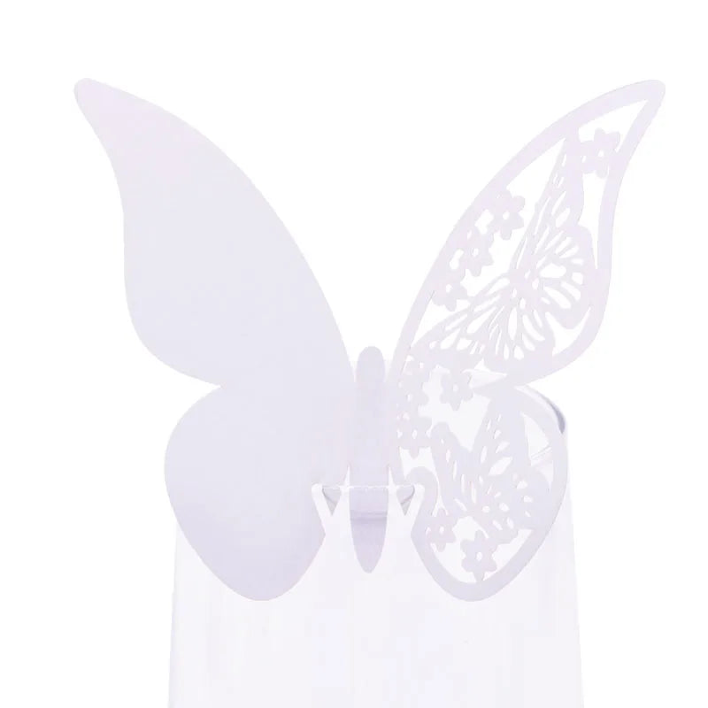 20pcs Eid Mubarak Hollow Butterfly Cup Card Wine Glass Paper Name Place Seat Card Wedding Party Ramadan Kareem Table Decorations
