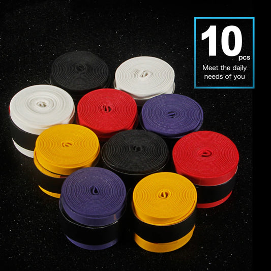 Queshark 10 Pcs Coated Anti-Slip Tennis Overgrips Badminton Grips Breathable Tennis Racket Tapes Sweatbands Fishing Rod Wraps