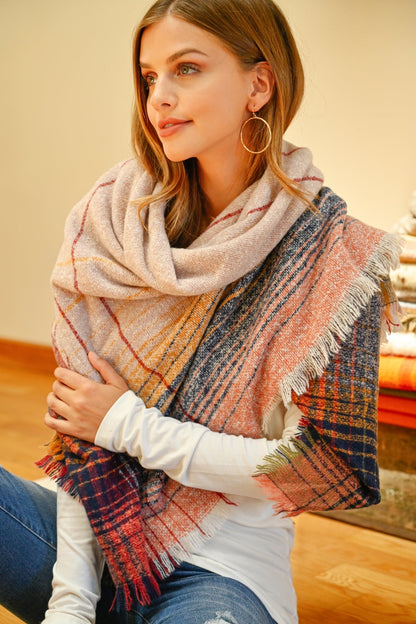 Hdf2913 - Multicolor Blanket Fringed Scarf