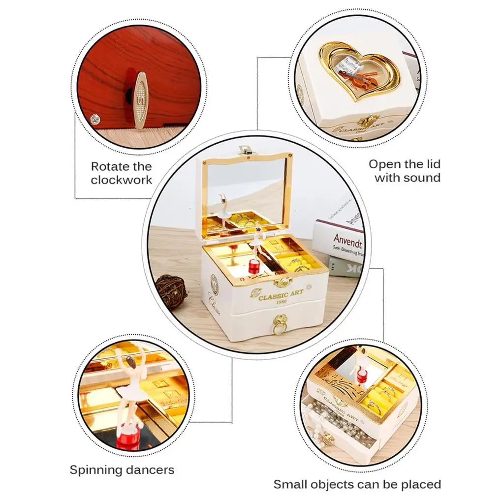 Musical Box With Rotating Dancing Girl Retro Engraved Mini Romantic Jewelry Box Classical Christmas Decoration Christmas Gift