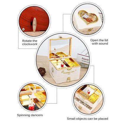 Musical Box With Rotating Dancing Girl Retro Engraved Mini Romantic Jewelry Box Classical Christmas Decoration Christmas Gift