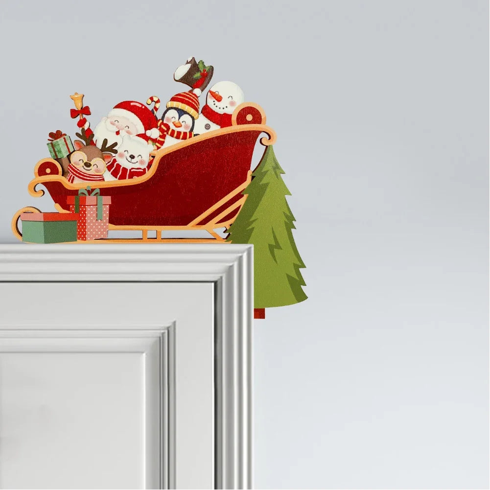 Christmas Door Frame Decoration Santa Claus Wooden Christmas Decorations Happy New Year 2024 Door Frame Trim Wood Xmas Decor