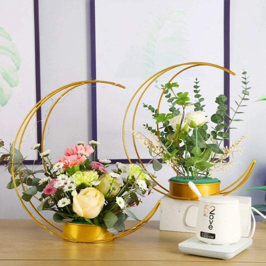 EID Mubarak Metal Moon Flower Holder Floral Arrangement Stand for Ramadan Kareem Decor Islamic Muslim 2023 Eid Festival Ornament