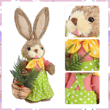 2PCS Straw Rabbit 2024 Easter Bunny Ornament Party Decorations Holiday Home Garden Wedding Decor Crafts Photo Props 25/35cm