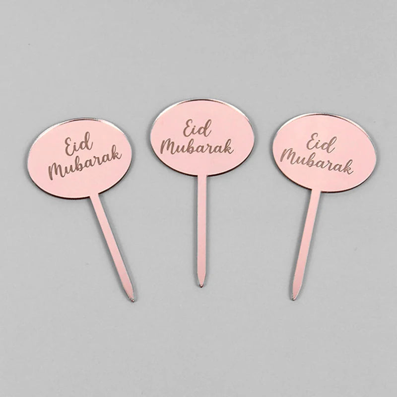 5/10pcs Eid Mubarak Acrylic Cupcake Topper Gold Ramadan Kareem Cake Topper Islamic Muslim Festival Party Cake DIY Decorations