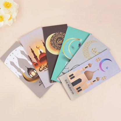 6Pcs/Set Eid Mubarak Cash Envelopes Money Cards Paper Bag 2023 Ramadan Mubarak Decoration Islamic Muslim Eid Al-Fitr Gift Favors