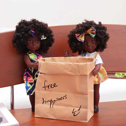 One Piece 14 Inch American African Black Doll With Curly Hair - Perfect Gift for Girls on Birthday - Full Set Included