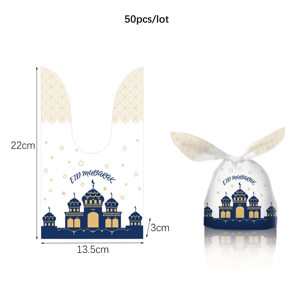 50Pcs Eid Mubarak Gift Bags Eid Mubarak Candy Cookie Bags Pouch Eid Mubarak Decoration 2024 Plastic Eid Gift Packaging Supplies