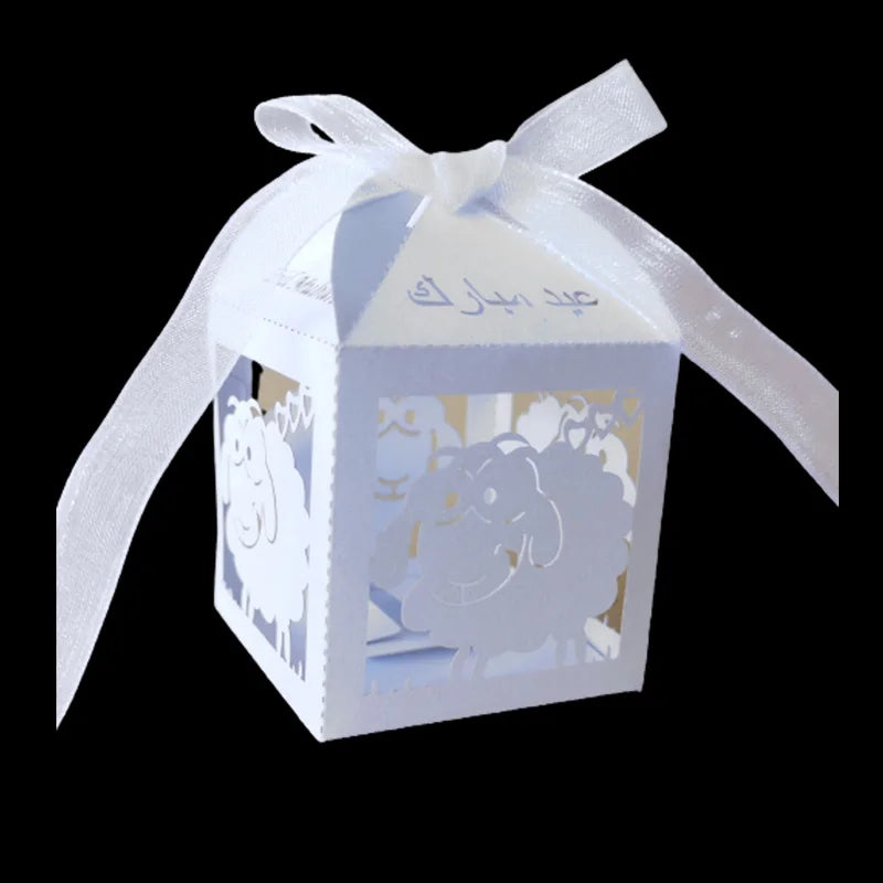 10Pcs Sheep Eid Mubarak Favors Candy Boxes Lace Ramadan Kareem Gift Boxes Islamic Muslim Happy Al-Fitr Eid Event Party Supplies