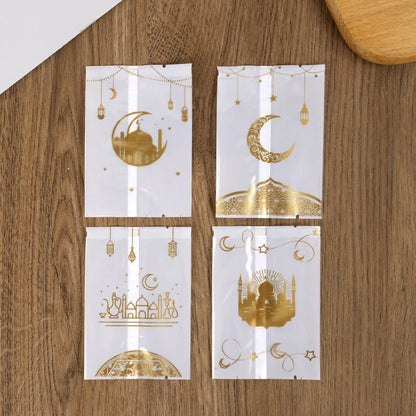 100Pcs Ramadan Cookie Bags Hot Seal Nougat Candy Baking Packaging Bag 2024 EID Mubarak Gift Decor Muslim Islamic Party Supplies