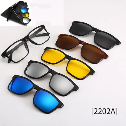 HJYFINO 5 Lenes Magnet Sunglasses Clip Mirrored Clip on Sunglasses Clip on Glasses Men Polarized Clip Custom Prescription Myopia