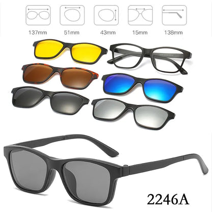 HJYFINO 5 Lenes Magnet Sunglasses Clip Mirrored Clip on Sunglasses Clip on Glasses Men Polarized Clip Custom Prescription Myopia