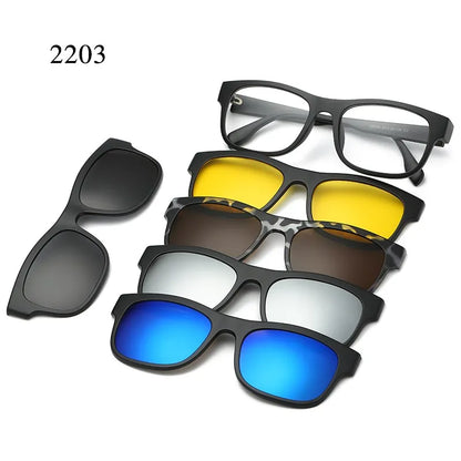 HJYFINO 5 Lenes Magnet Sunglasses Clip Mirrored Clip on Sunglasses Clip on Glasses Men Polarized Clip Custom Prescription Myopia