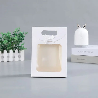 32/26/20/16cm Kraft Paper Portable Gift Bag PVC Clear Window Packaging Bags for Small Business Birthday Christmas Present Wrap