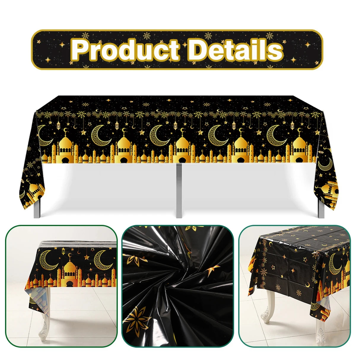 EID Mubarak Disposable Tablecloth EID Mubarak Decoration 2024 for Home Table Cloth Ramadan Kareem Islamic Muslim Party Decor
