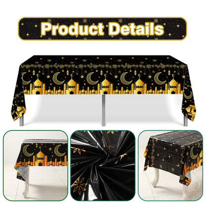 EID Mubarak Disposable Tablecloth EID Mubarak Decoration 2024 for Home Table Cloth Ramadan Kareem Islamic Muslim Party Decor
