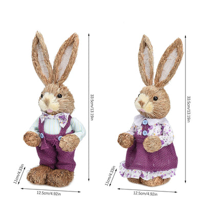 2PCS Straw Rabbit 2024 Easter Bunny Ornament Party Decorations Holiday Home Garden Wedding Decor Crafts Photo Props 25/35cm