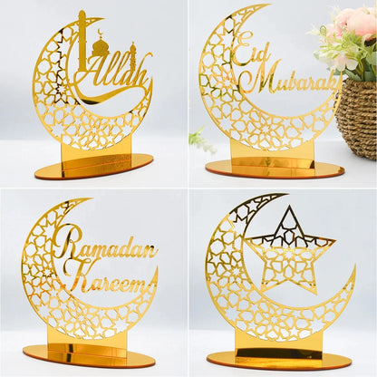 Ramadan Tray Table Centerpieces Plate Acrylic Ramadans Eid Mubarak Decorations for Home 2024 Islam Muslim Festival Party Gifts