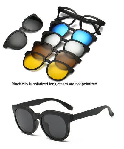 HJYFINO 5 Lenes Magnet Sunglasses Clip Mirrored Clip on Sunglasses Clip on Glasses Men Polarized Clip Custom Prescription Myopia